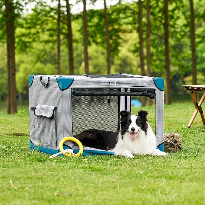 Lesure Cute Soft Collapsible Dog Crate 36 Inch 4-Door Foldable