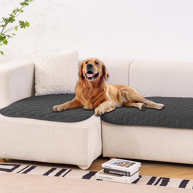 gogobunny 100% Double Sided Waterproof Dog Blanket Soft Pet Bed Cover Reversible Protect Furniture Couch Sofa Car for Puppy Large Dog Cat (Dark Charcoal/Light Charcoal 32x53 Inch 1))