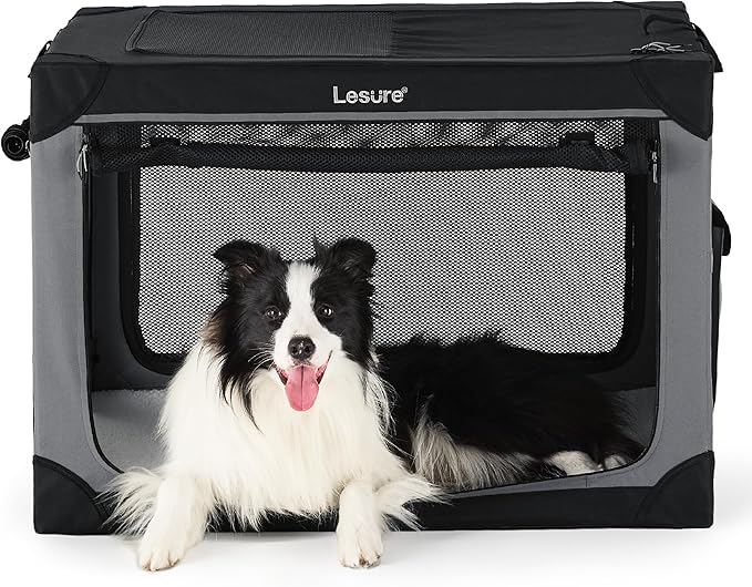 Lesure Soft Collapsible Dog Crate 36 Inch 4-Door Foldable