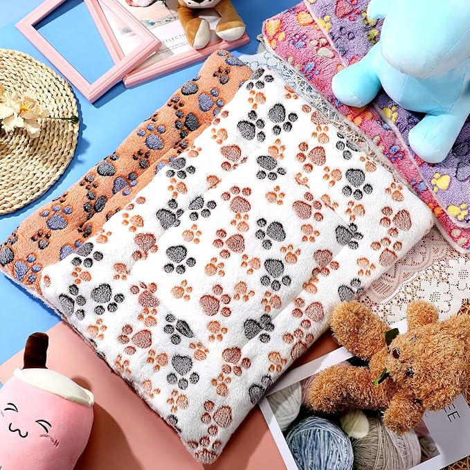 4 Pack Ultra Soft Dog Cat Bed Mat with Cute Prints Reversible Fleece Dog Crate Kennel Pad Cozy Washable Thickened Hamster Guinea Pig Bed Pet Bed Mat for Small Animals (Vivid Color 21 x 14 Inches)