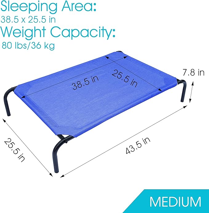 PHYEX Heavy Duty Steel-Framed Portable Elevated Pet Bed 43.5" L 25.5" W 7.8" H(M,