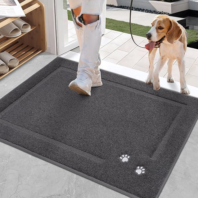 BEQHAUSE Dog Door Mat for Muddy Paws Dirt Trapper Absorbent Mud Mat for Dogs Non-Slip Washable Entryway Rug Low-Profile Soft Indoor Door Mats for Muddy Wet Shoes and Paws 24"x36"