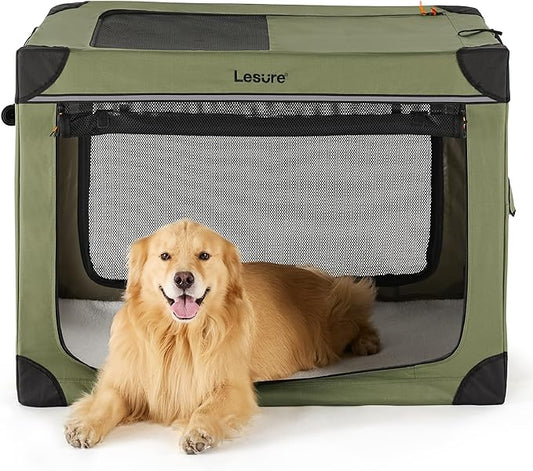 Lesure Soft Collapsible Dog Crate 42 Inch 4-Door Foldable