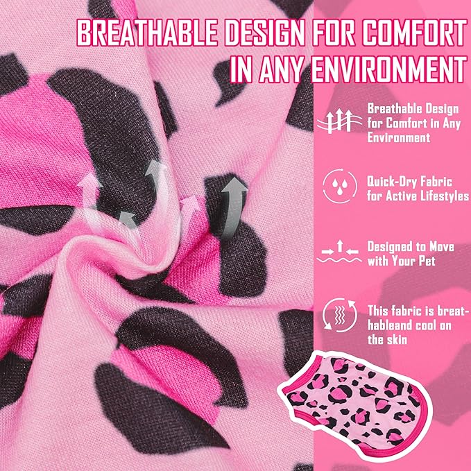 Adorable Pink Leopard Dog Shirt: Lightweight Polyester Cartoon Puppy Vest, Small Medium & Large Dog T-Shirt, Summer Pet Clothes, Cute Dog Apparel, Breathable Dog Tank Top M