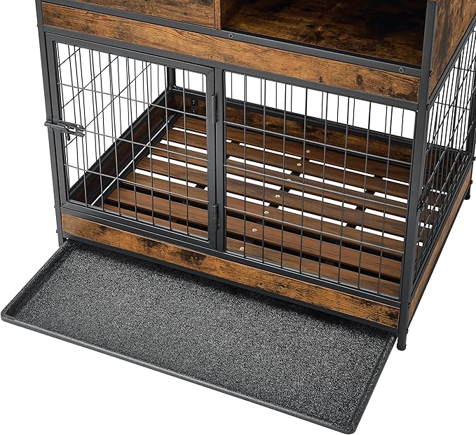NicBex Dog Crate Furniture Dog Cage with 2 Doors and Drawers