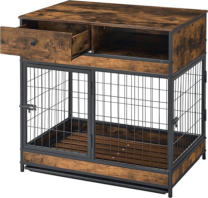NicBex Dog Crate Furniture Dog Cage with 2 Doors and Drawers