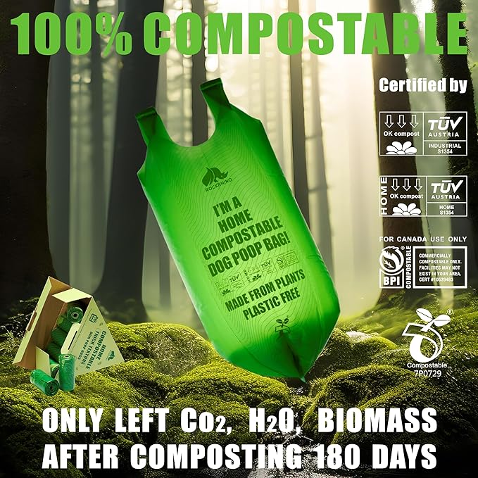 100% Home Compostable Dog Poop Bags With Handles 33% Thicker 8x Protection 150 Bags)