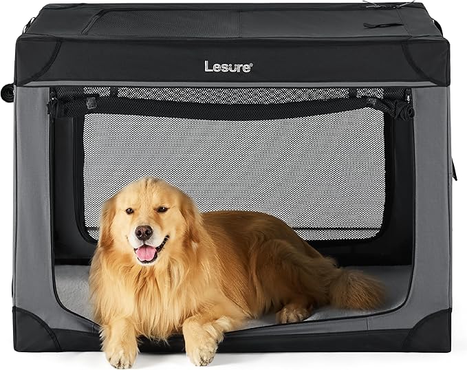 Lesure Soft Collapsible Dog Crate 42 Inch 4-Door Foldable