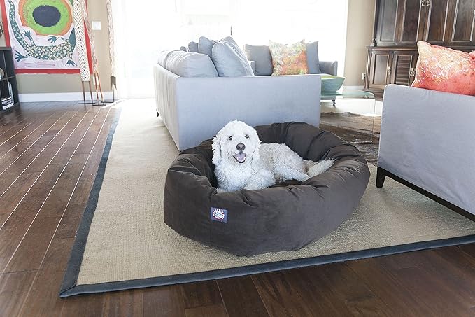 Majestic Pet 52 Inch Suede Calming Dog Bed Washable – Cozy Soft Round Dog Bed with Spine Support for Dogs to Rest their Head 52x35x11 (Inch)