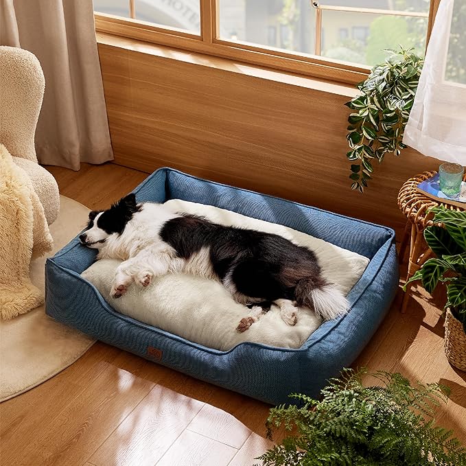Bedsure Washable Dog Bed for Large Dogs 36x27x10inches, Blue