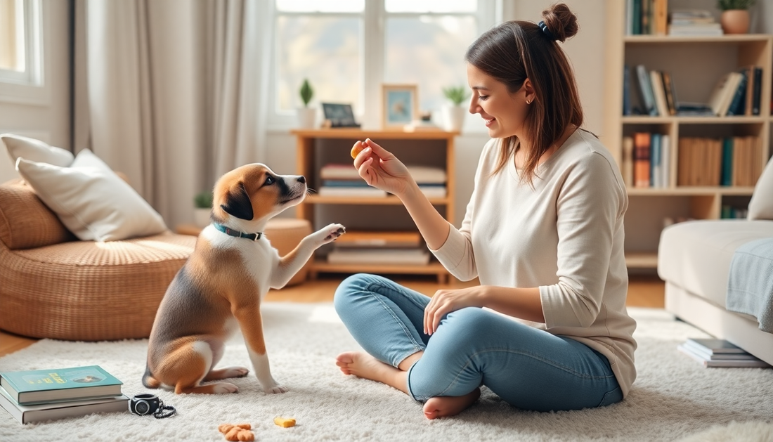 Step-by-step dog training guide for beginners with essential tools.