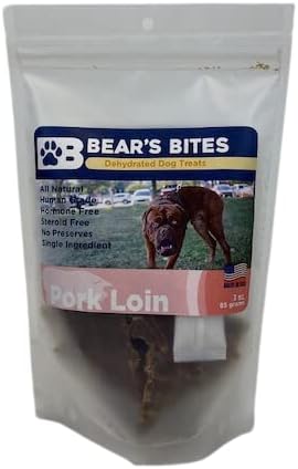 Bear's Bites - All Natural, Single Ingredient, Made in The USA Dehydrated Pork Loin Dog Treats 3 oz