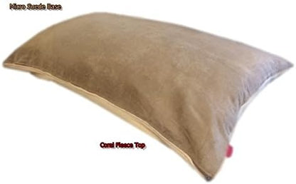 DIY Do It Yourself Luxurious Beige Color Coral Fleece Plush with Suede Fabrics Dog Bed Pillow Cover + Internal Waterproof Case Set for Small Medium Dogs - Covers ONLY Flat Style (47''x29'')