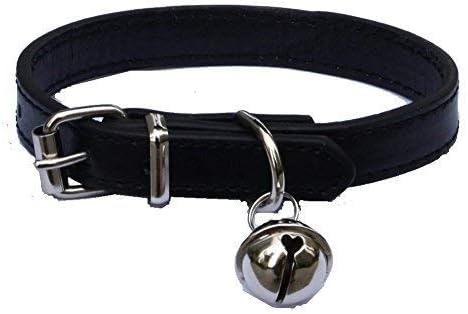 Lanyarco Black Leather Pet Collars for Cats,Baby Puppy Dog,Adjustable 8"-10.5" Kitten Collar with Bell