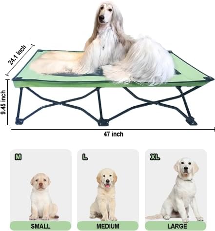 YEP HHO 47 Inches Long Elevated Folding Pet Bed Cot Travel Portable Breathable Cooling Textilene Mesh Sleeping Dog Bed (47 Inch (Pack of 1), Neon-Green)