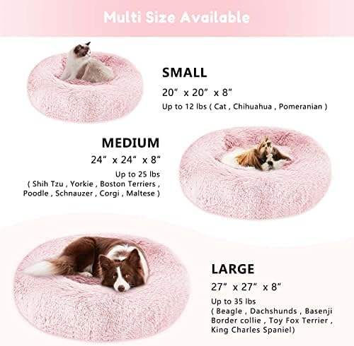 Western Home Faux Fur Dog Bed & Cat Bed, Original Calming Dog Bed for Small Medium Large Pets, Anti Anxiety Donut Cuddler Round Warm Washable Cat Bed for Indoor Cats(20", Pink)