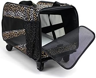 dbest products Pet Smart Cart, Medium, Leopard, Rolling Carrier with Wheels Soft Sided Collapsible Folding Travel Bag, Dog Cat Airline Approved Tote Luggage Backpack