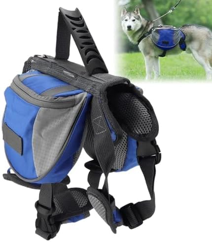 Dog Backpack Harness, Travel Camping Dog Saddle Bag Dog Hiking Backpack with Reflective Strip Dog Hiking Stuff for Small Medium Large Dog(L)