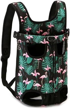 Pet Carrier Backpack Front Facing for Pet Dogs or Pet Cats (Large, Flamingo Print)