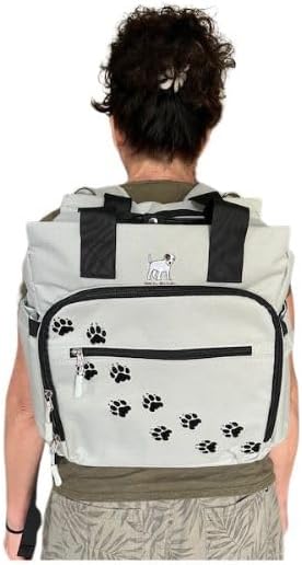 Talk to the Paw - Dog Backpack - Dog Supply Organizer with Blanket, Collaspable Bowls and Food Canister - Weekend Pet Travel - Pet Travel Airline Compliant (red blanket, paw prints)