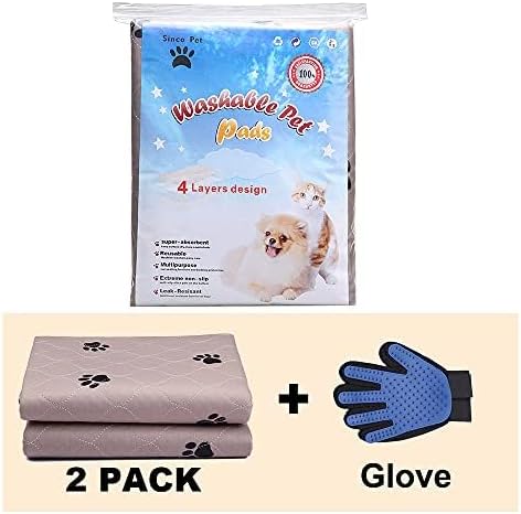SincoPet Washable Dog Pee Pads with Puppy Grooming Gloves