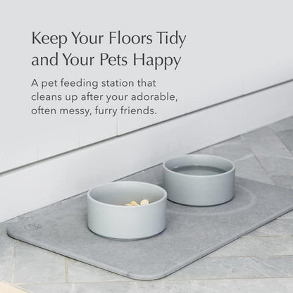 Dorai Home Dog Bowls + Stone Base Set – Modern and Stylish Pet Feeding Station – Non-Slip, Quick Drying Base with Diatomaceous Earth – Includes 2 Bowls and Base – Slate