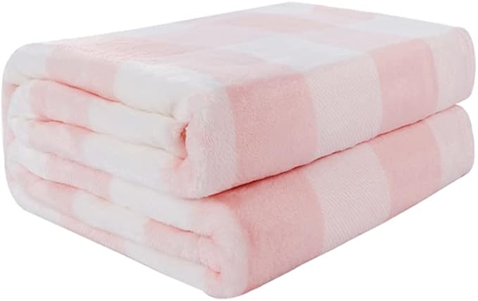 PiccoCasa Pet Dog Blanket, Flannel Fleece Puppy Blanket Plaid Plush Warm Rug Blankets for Small-Medium Dogs Cats Sleeping Mat, 30 x 40 Inches, Pink and White