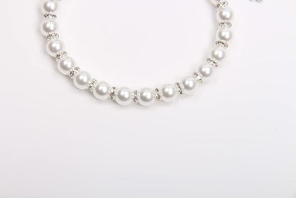 Dog Cat Pearls Necklace Collar with Bling Accessories and Ribbon Bow Pet Puppy Jewelry for Female Dogs Cats Small Medium (S