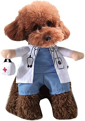 Mikayoo Dog Doctor Costume (L, White/Blue, Polyester) - Halloween Special, Unisex, Lightweight, Hand Wash Only, Turtle Neck, Zipper