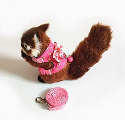 Small Animal Outdoor Walking Vest Harness and Leash Set with Cute Bowknot and Clear Bell Decor Chest Strap Harness for Bunny Ferret Guinea Pig Hamster Kitten Clothes Accessory (S)