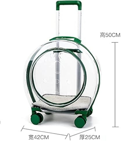 N&P Honhan Transparent Capsule Pet Travel Bag Backpack for Puppies Dogs Cat Carriers Bag with Trolley Wheel,Easy Carry for car Traveling.,Green with front opener &shoulder strap(P010)