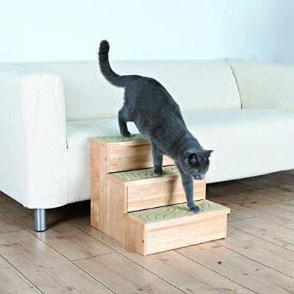 TRIXIE Indoor Wooden 3-Step Pet Stairs with Storage Compartments for Pet Toys, Natural