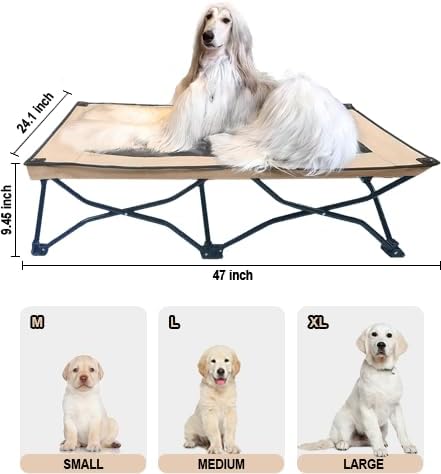 YEP HHO 47 Inches Long Elevated Folding Pet Bed Cot Travel Portable Breathable Cooling Textilene Mesh Sleeping Dog Bed (47 Inch (Pack of 1), Khaki)