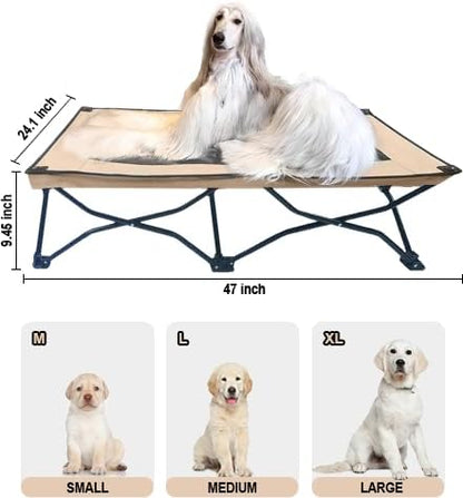 YEP HHO 47 Inches Long Elevated Folding Pet Bed Cot Travel Portable Breathable Cooling Textilene Mesh Sleeping Dog Bed (47 Inch (Pack of 1), Khaki)