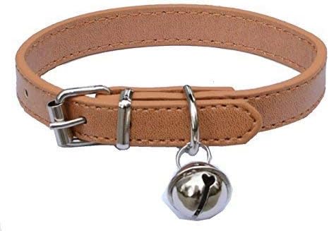 Beige Leather Pet Collars for Cats,Baby Puppy Dog,Adjustable 8"-10.5" Kitten Collar with Bell