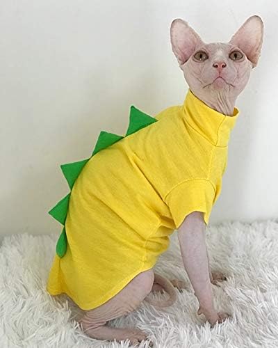 Dinosaur Design Sphynx Hairless Cat Clothes Cute Breathable Summer Cotton Shirts Cat Costume Pet Clothes (6-8.8 lbs),