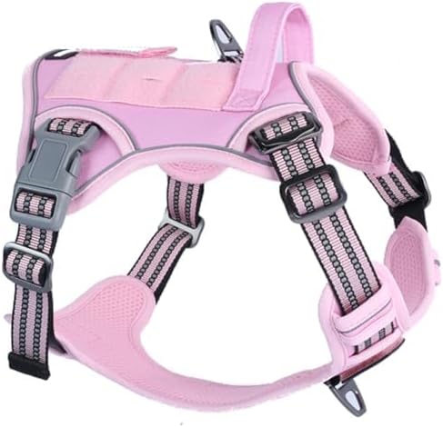 BUMBIN Tactical Dog Harness for Small Dogs No Pull, Famous TIK Tok No Pull Puppy Harness, Fit Smart Reflective Pet Walking Harness for Training, Adjustable Dog Vest Harness with Handle Pink XS