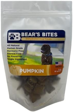 Bear's Bites - All Natural, Single Ingredient, Made in The USA Dehydrated Pumpkin Dog Treats 3 oz