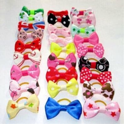 20Pcs/Set Colorful Assorted Pet Cat Dog Hair Bows with Rubber Bands Grooming Accessories Small Animals Habitat Decor Durability and Convenience, Apparel and Accessories
