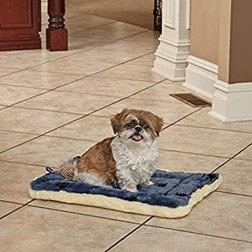 MidWest Homes for Pets Reversible Paw Print Pet Bed in Blue / White 21L x 12W x 2.5H for