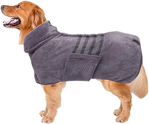 Geyecete Dog Bathrobe Towel Dog Drying Coat-Dry Fast Dog Bag-Pineapple Grid Fast Drying Super Absorbent Pet Dog Cat Bath Robe Towel-Gray-L