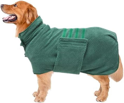 Geyecete Dog Bathrobe Towel Dog Drying Coat-Dry Fast Dog Bag-Pineapple Grid Fast Drying Super Absorbent Pet Dog Cat Bath Robe Towel-Green-S