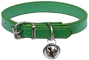 Green Leather Pet Collars for Cats,Baby Puppy Dog,Adjustable 8"-10.5" Kitten Collar with Bell