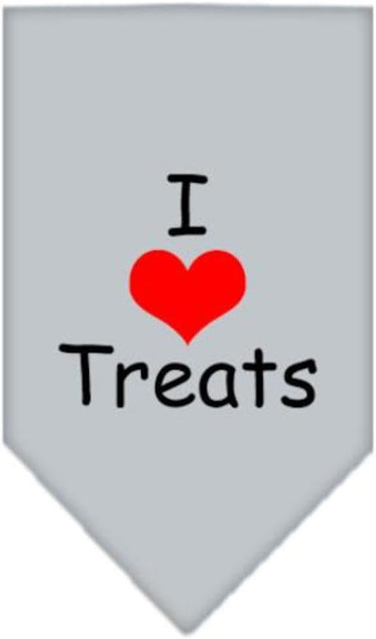 Pet and Dog Bandana Screen Printed, "I Love Treats" Grey Small