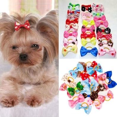20Pcs/Set Colorful Assorted Pet Cat Dog Hair Bows with Rubber Bands Grooming Accessories Small Animals Habitat Decor Durability and Convenience, Apparel and Accessories