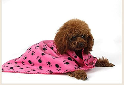 Pet Dog Cat Puppy Kitten Soft Blanket Doggy Warm Bed Mat Paw Print Cushion (Pink)