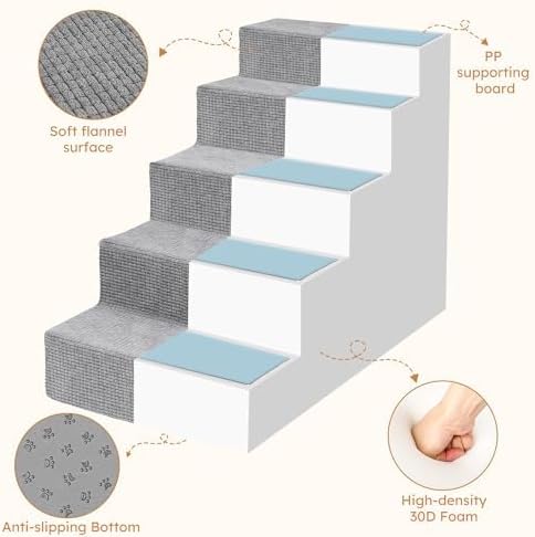 Heeyoo Dog Stairs for Small Dogs 5-Step Dog 23" High