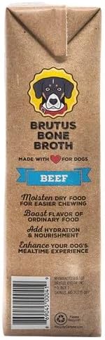 Brutus Beef Bone Broth for Dogs and Cats - All Natural Dog Bone Broth with Chondroitin Glucosamine & Turmeric -Human Grade Dog Food Toppers for Picky Eaters & Dry Food -Tasty & Nutritious