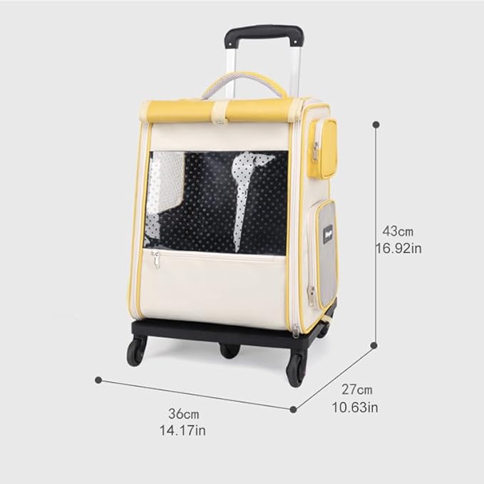 Rolling Pet Carrier Backpack with Wheels, Large Soft Sided Wheeled Dog Carrier Cat Travel Carrier Airline Approved for Small Dogs and Medium Cats with Upgraded Wheels Yellow