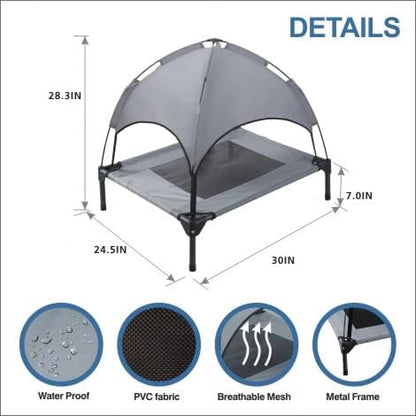 Small Elevated Dog Bed with Canopy 30IN Outdoor